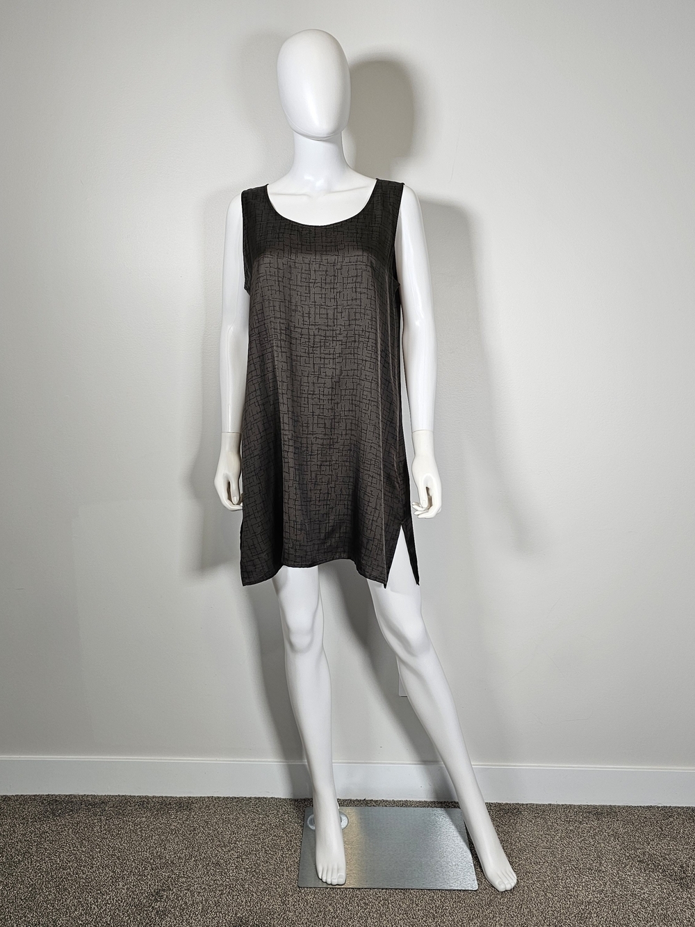 Eileen Fisher Dark Green & Black Silk Tunic Top Sz M